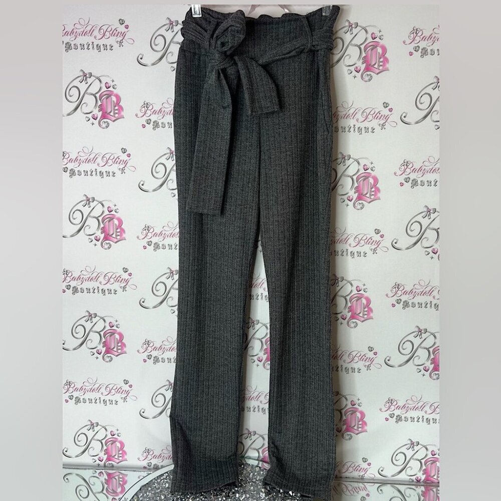 Leze the label pants tie up belted ribbon Gray Herringbone dress comfy Pants